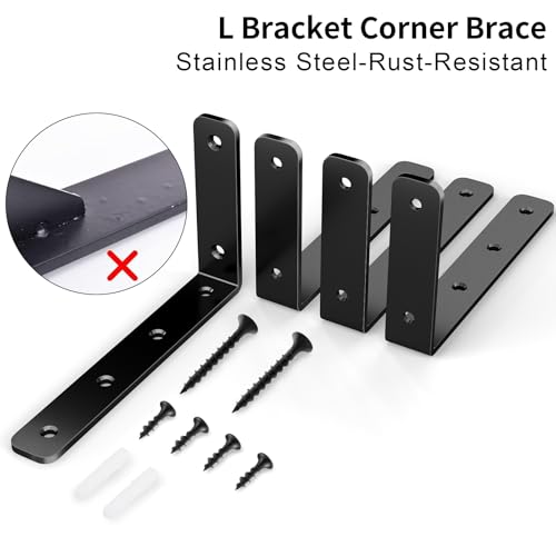 YUMORE 5x3 Inch Heavy Duty L Brackets - Stainless Steel Corner Brace, 4 Pack