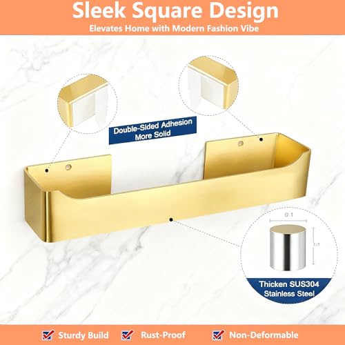 9-Inch Self-Adhesive Stainless Steel Hand Towel Holder - Rustproof Brushed Gold