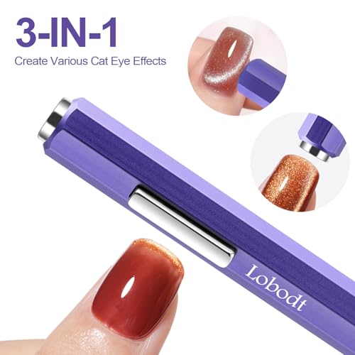 Lobodt 2-in-1 Magnetic Cat Eye Nail Art Tool, Octagonal Metal Handle