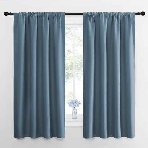 NICETOWN Blackout Curtains, Smoky Blue, 34"W x 63"L, 2-Panel Set