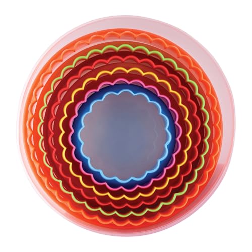 Round Plastic Biscuit & Cookie Cutters Set - Multicolor Nesting Circle Cutters, 6 Sizes, Food Prep