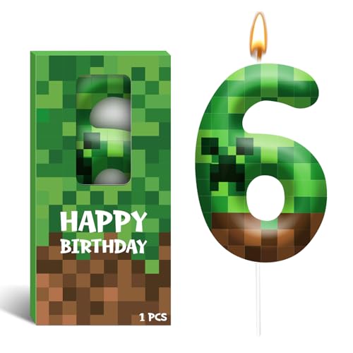 Pixel Birthday Candle Number 6 - Fun Cake Party Decor