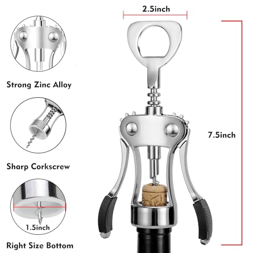 KORCCI Wing Corkscrew Wine Opener Set - Ash Silver with Stopper & Foil Cutter