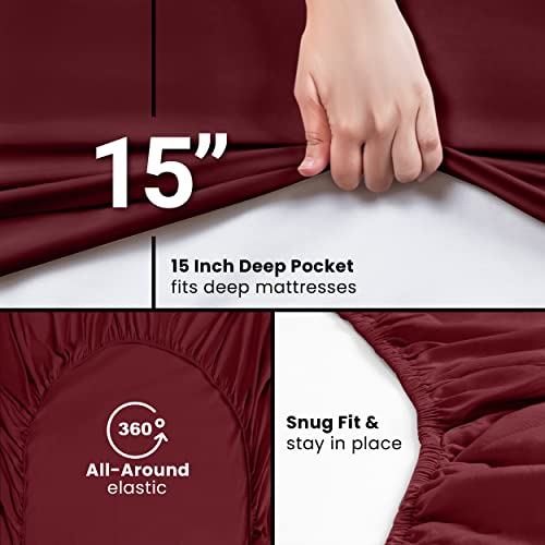 Utopia Bedding Queen Fitted Sheet, Ultra Soft Microfiber, 15" Deep Pocket, Burgundy