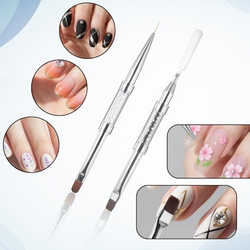 LIQWEI 2 Pcs Double-Ended Nail Builder Gel & Liner Brush Set