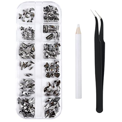 GAVIYE 120 Pcs Black Crystal Flatback Rhinestones Set with Tweezers and Pen for Nail Art, Crafts, and Tumblers