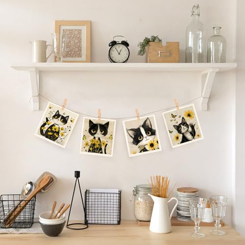 Morigins Cat Swedish Dishcloths - Biodegradable & Reusable Kitchen Towels