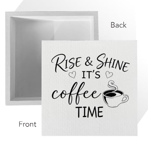 Rustic Farmhouse Coffee Bar Sign 5x5 Wood Box Plaque