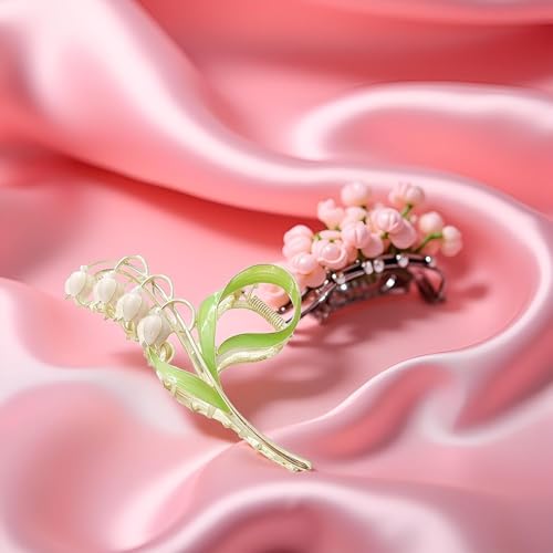 Pink Gold Lily of the Valley Large Metal Claw Clip Hair Accessory