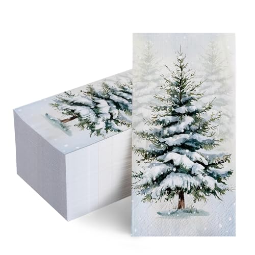 Snowy Pine Tree Disposable Paper Napkins - 100 Pack Winter Themed Decor