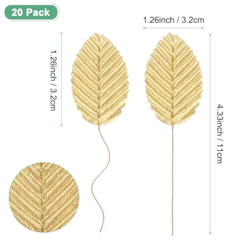 Gold Artificial Silk Leaf with Wire Stem - 20 Pack Faux Decorative Leaves