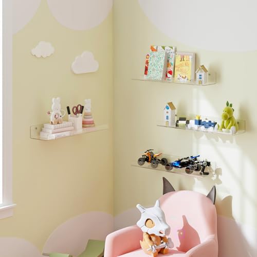 Dooiclear 4 Pack Clear Floating Wall Shelves - 15" Storage
