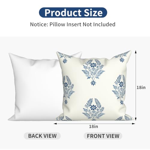 Blue Floral Vintage Pillow Cover 18x18 - Cozy Linen, Quick-Dry