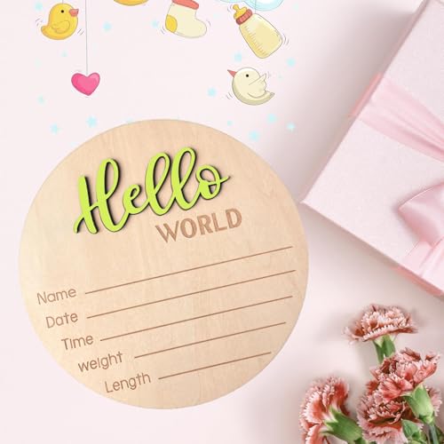 Personalized Wooden Baby Announcement Sign - 5.9 Inch Hello World