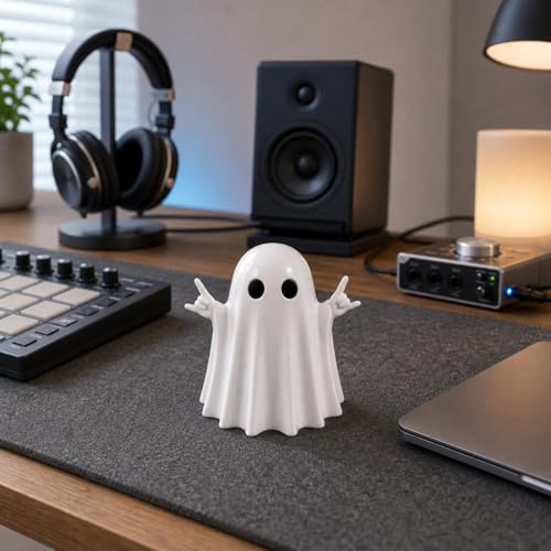 Halloween Ghost Figurine with Rock Hand - Variation C - Resin Desk Decor