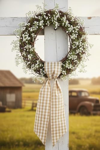 Khaki White Plaid Sash Set for Door & Wedding Decor - 2 Pack