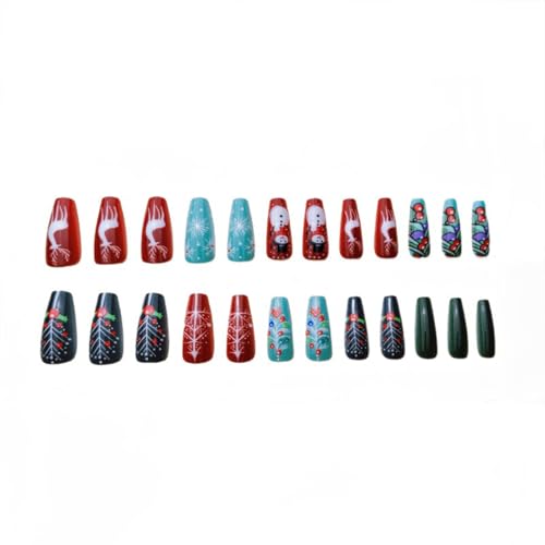 Christmas Press on Nails Medium Coffin Glossy Acrylic False Nails 24Pcs
