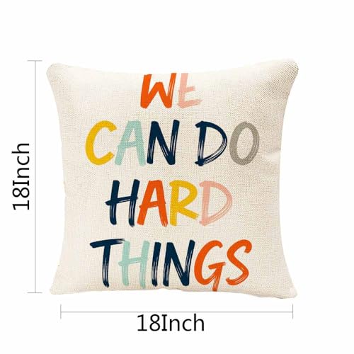 LAVVIEGO We Can Do Hard Things Throw Pillow Cover 18x18 Multi-019 Linen Blend Motivational Cushion for Sofa Bed