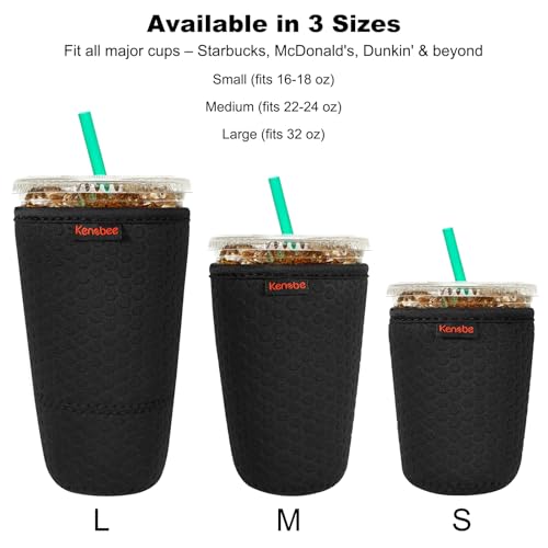 KENOBE Neoprene Iced Coffee Cup Insulator Sleeves, 3-Pack - Black