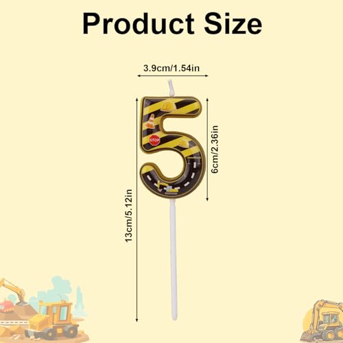 Construction Birthday Number 5 Candle - Yellow & Black Stripes