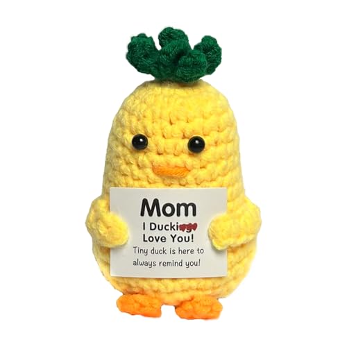 Handmade Crochet Duck with Encouragement Card - Mini Wool Knit Desk Decor
