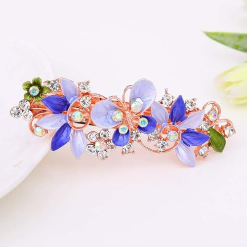 Green Rhinestone Butterfly Flower Hair Barrette Large Crystal Clip