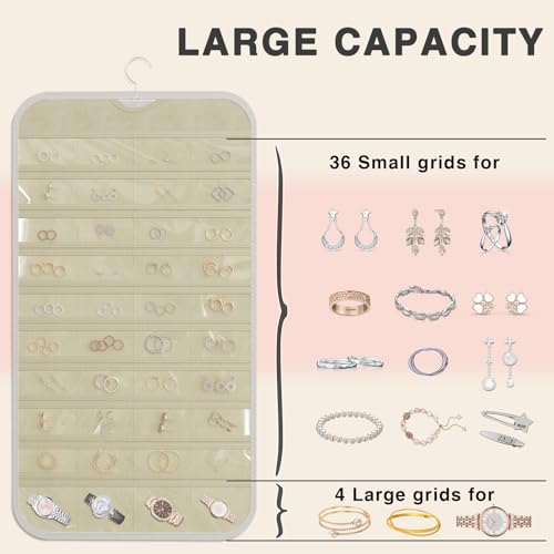 Hanging Jewelry Organizer for Necklaces & Earrings - 36 Hooks, 40 Pockets