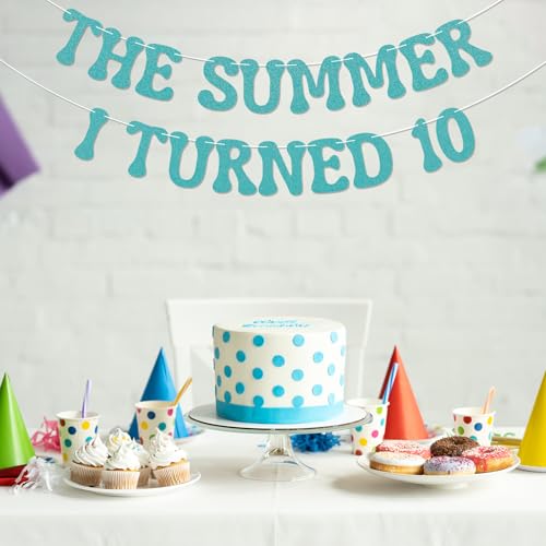 The Summer I Turned 10 Birthday Banner - Blue Glitter Decor