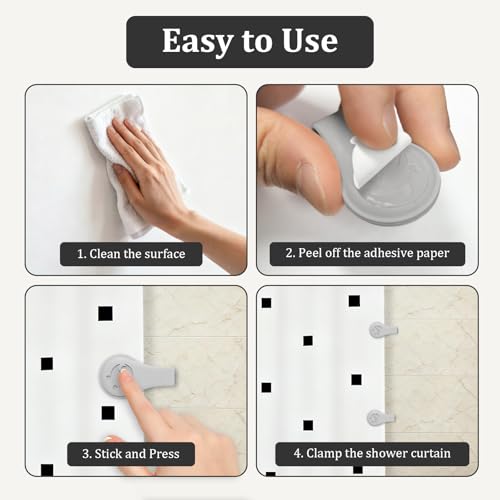 Magnetic Silicone Shower Curtain Clips - 3 Pack Gray, Self-Adhesive, Windproof