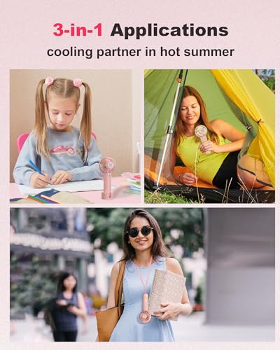 Coohea Mini Handheld Fan - USB Rechargeable, 3 Speeds, Portable for Makeup & Travel, Pink