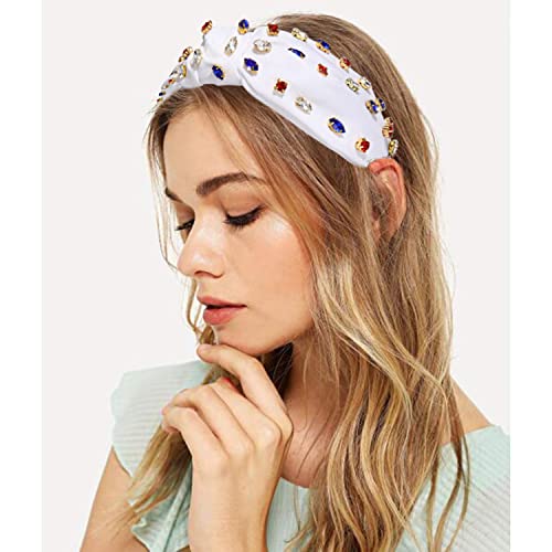 NVENF Red White Blue Crystal Knotted Headband Rhinestone Hair Accessory