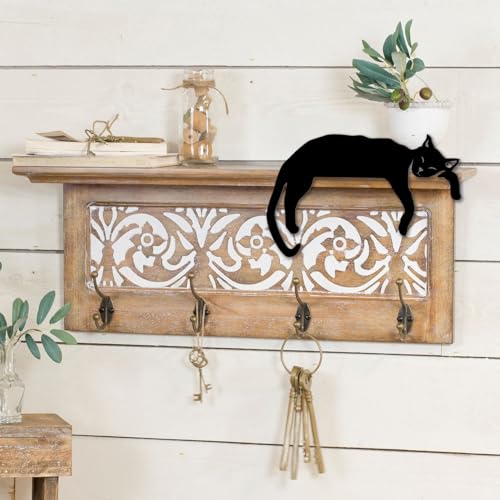 Wooden Black Cat Door Corner Decor - 7.87 Inch Cat Lover Home Accent