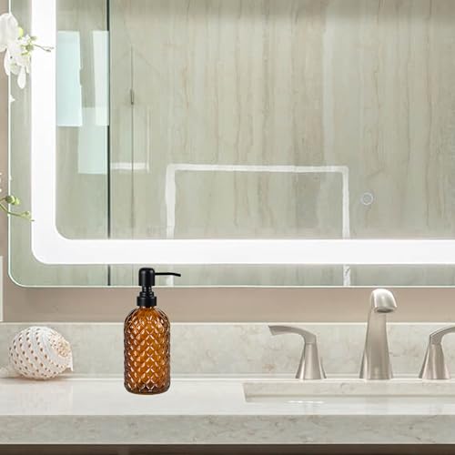 12oz Amber Glass Soap Dispenser with Rustproof Black Stainless Pump