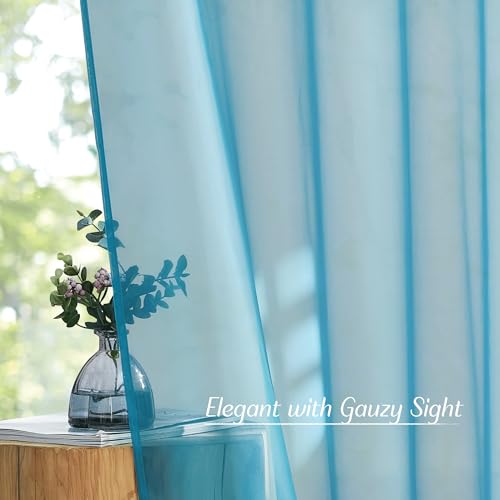 NICETOWN Teal Sheer Window Curtains, 54" x 108", 2 Panels