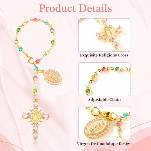 Virgen De Guadalupe Car Charm - Gold-Pink Cross Pendant Decor