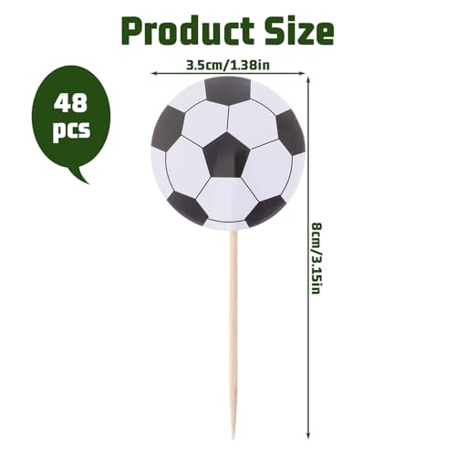 Nogeqi 48-Piece Soccer Cupcake Toppers for Sports Theme Birthday Party