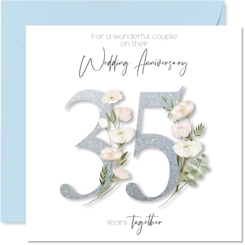 Stuff4 35th Anniversary Card - Floral Design for Couple, Mom & Dad