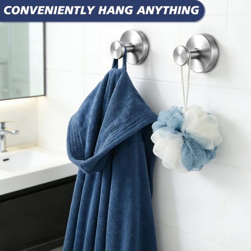 disbam 2 Pack Brushed Nickel Suction Cup Towel Hooks for Bathroom Mirror