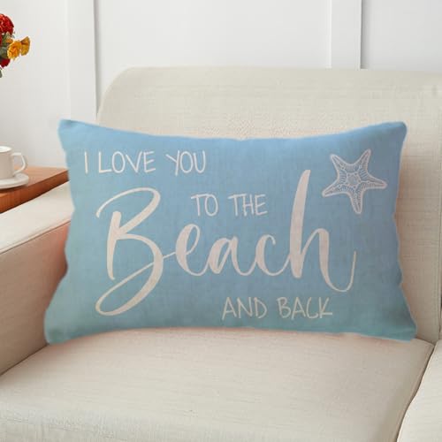 Beach-Themed Lumbar Pillow Cover - I Love You to The Beach and Back, 12x20 Inches