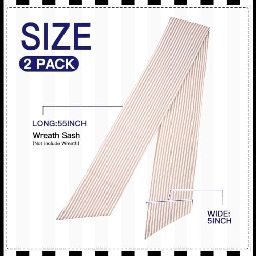 2 Pack Brown Stripe Wreath Sashes for DIY Embroidery - 5" x 54"