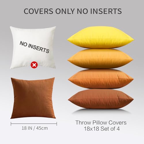 Jiiberl Velvet Throw Pillow Covers 18x18, Orange Set of 4