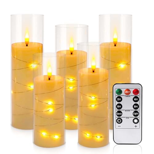 5 Pack Flickering Flameless Candles with Remote 3 Sizes Ivory Halloween Christmas Decor Variation of 5Pcs-Strip Light String