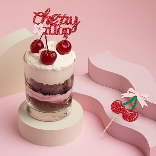 24 Pack She's the Cherry On Top Cupcake Toppers - Glitter Cake Picks
