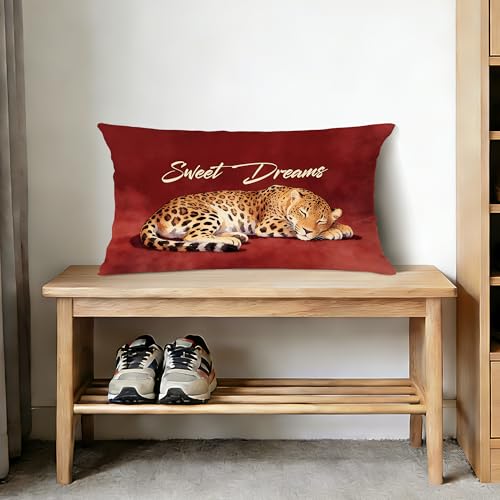 Burgundy Cheetah Pillow Cover 12x20 - White-Leopard Variant