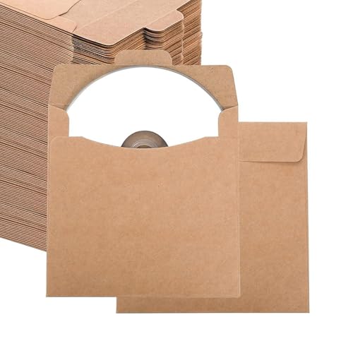 50pcs Kraft Paper CD/DVD Sleeves - Brown Storage Envelopes 5x5 Inches