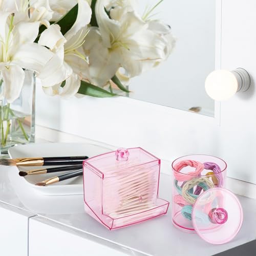 Tbestmax Pink Qtip Dispenser & Cotton Ball Holder Set - 10oz & 12oz
