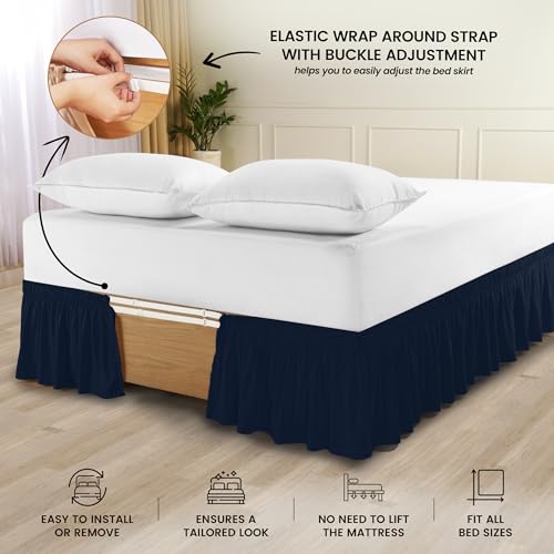 King Bed Skirt with Easy Fit Elastic Belt - 16 Inch Drop, Grey