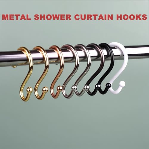 Gold S Shaped Shower Curtain Hooks - Rust Proof Set of 12