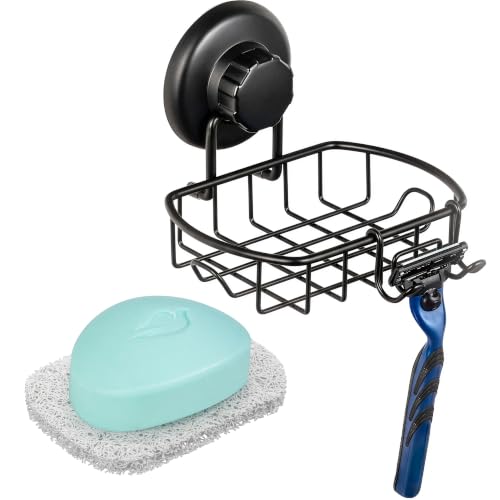 HASKO Accessories Black Suction Soap Dish with Hooks Stainless Steel SS304 Bathroom & Kitchen