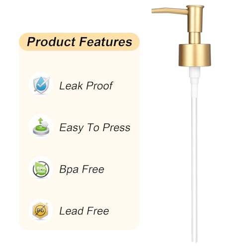 Gold Soap Dispenser Pump - 2 Pack, Rust-Proof 28/400 Compatibility